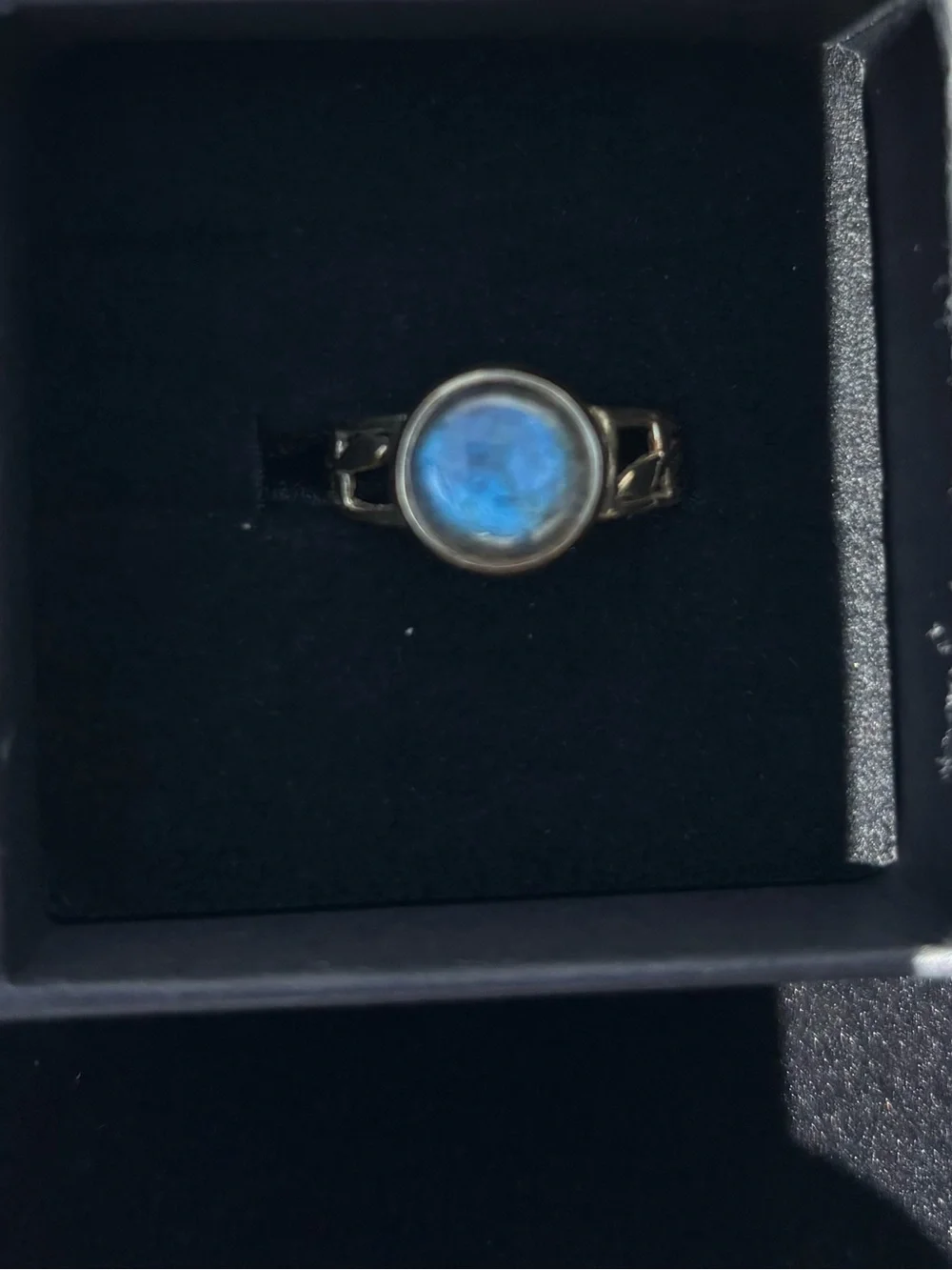 Gold Plated Labradorite Round Cabochon Ring - Size 7